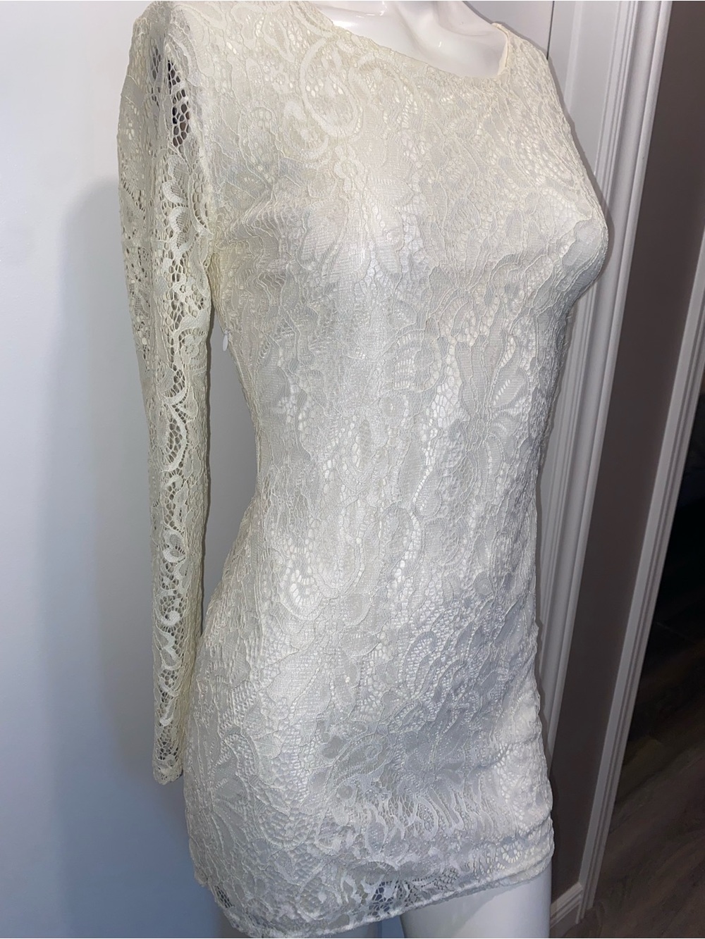 Ivory Lace Long-Sleeve Bodycon Dress